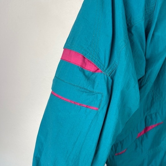 Vintage 80s London Towne Teal Pink Windbreaker Ski Jacket Lining Women's Medium - Picture 6 of 13